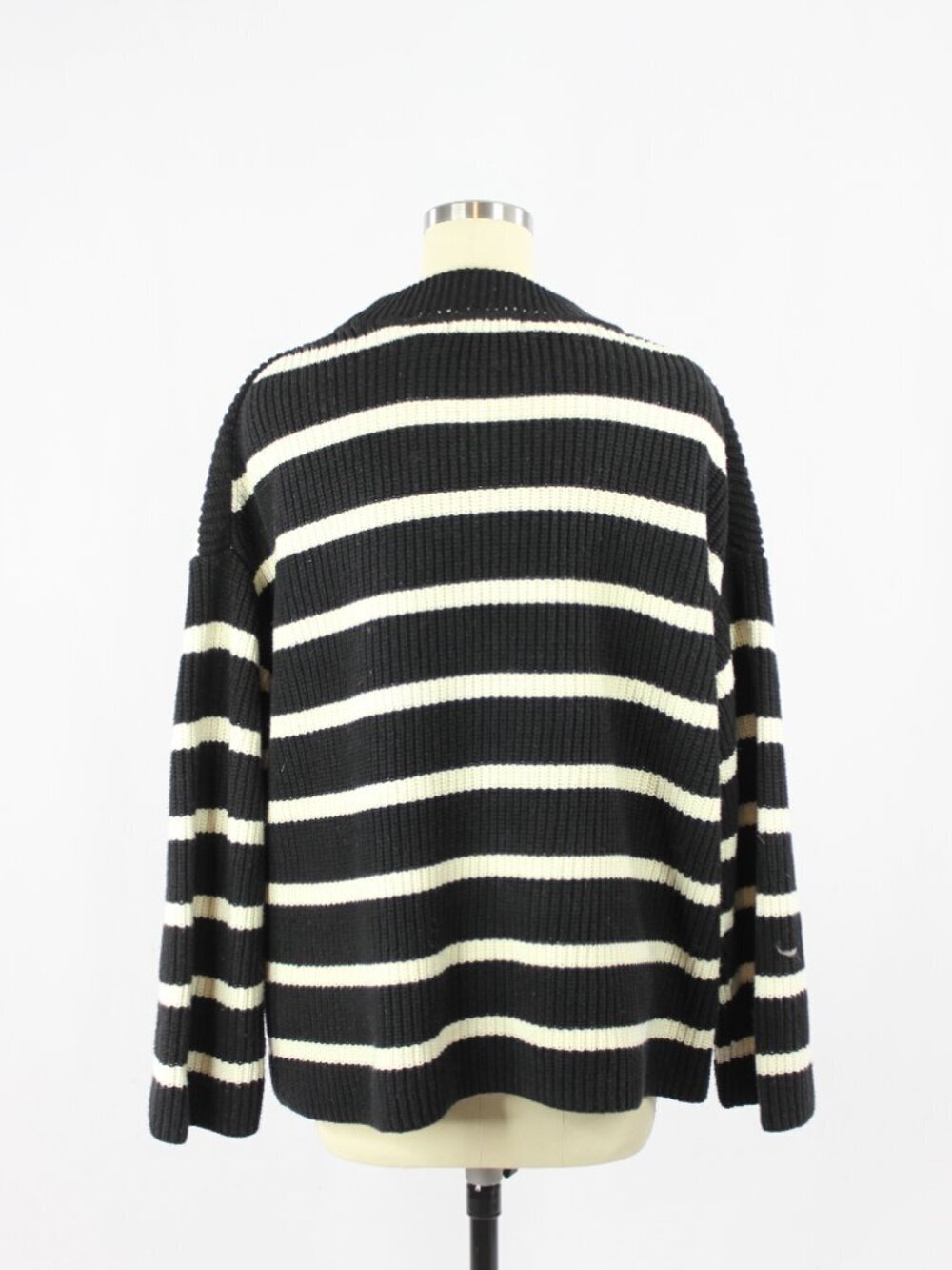 H&M Black Ivory Striped Cotton Chunky Rib Knit Crew Neck Loose Sweater, Size S - Picture 5 of 12